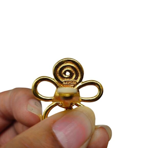 Vintage Avon Gold Metal & Pink Crystal/Glass Rhinestone Flower Dangle Clip-On Ea - Picture 2 of 8